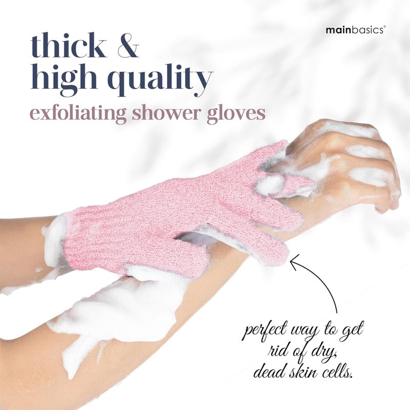 MainBasics Deep Exfoliating Bath Gloves - Heavy-Textured Nylon Shower Scrub for Dead Skin Removal - Machine Washable (1 Pair, Soft Pink) - Image 2